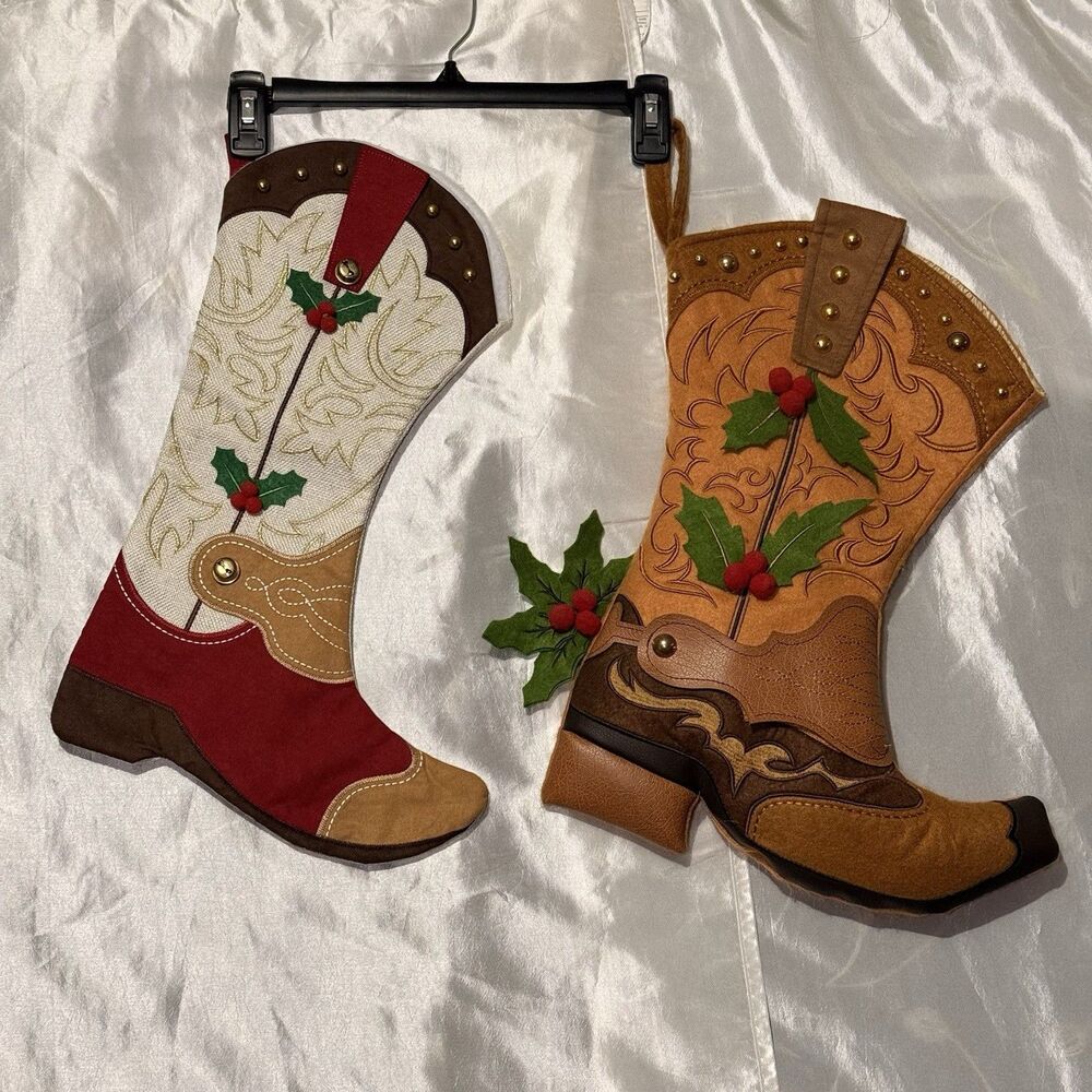 Western Cowboy Christmas Stockings 18" Long Studded Holiday Decor Rustic